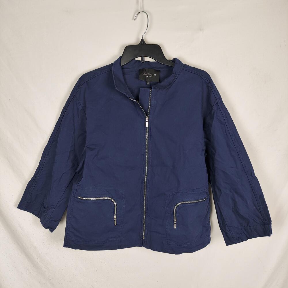 Lafayette 148 New York Jacket Womens Large Blue Twill Full Zip Zip Pockets